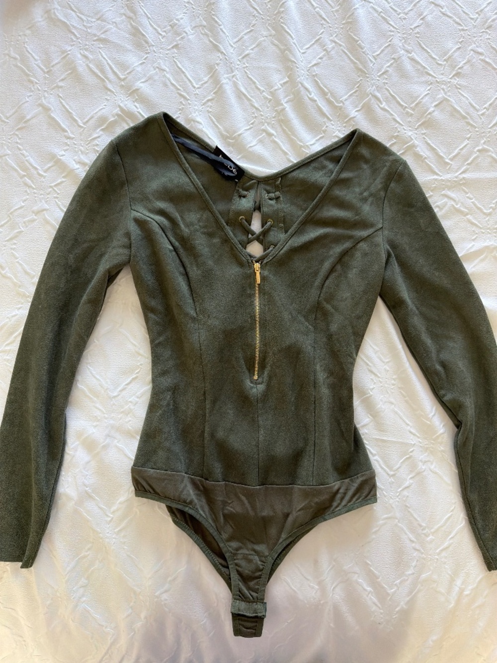 bebe Olive Green Faux Suede Lace-Up Bodysuit Size S